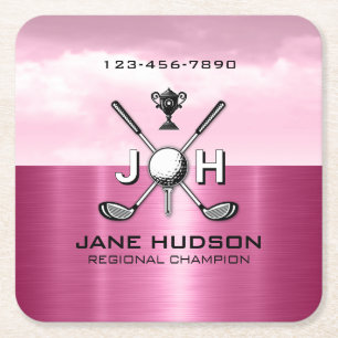Elegant Women Custom Golf Monogram Design Square Paper Coaster