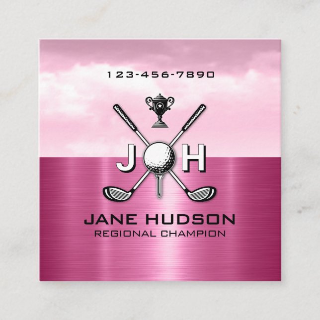 Elegant Women Golf Monogram Design Square Business Card (Front)