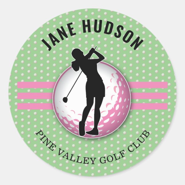 Elegant Women Golfer Design Classic Round Sticker (Front)