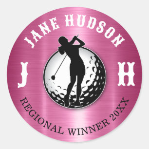 Elegant Women Golfer Design Round Stick Classic Round Sticker
