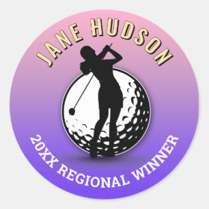 Elegant Women Golfer Monogram Design Classic Round Sticker