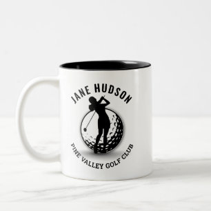 Elegant Women Golfer Monogram Design Two-Tone Coffee Mug