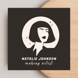 Elegant Women Logo Blush Pink & Grey Makeup Artist Square Business Card
