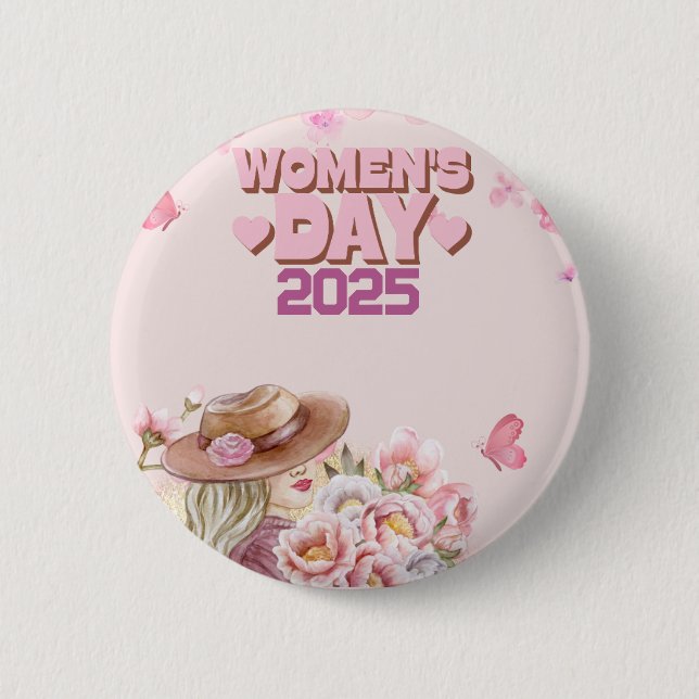 Elegant Women's Day 2025 with Pink Floral Design 2 Inch Round Button (Front)
