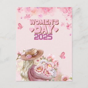 Elegant Women's Day 2025 with Pink Floral Design Postcard