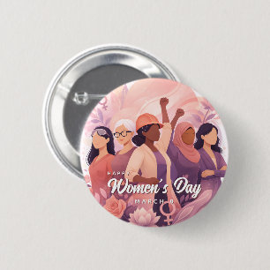 Elegant Women's Day Celebration Floral March 8 2 Inch Round Button