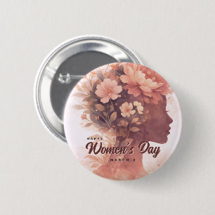 Elegant Women's Day Celebration Floral March 8 2 Inch Round Button