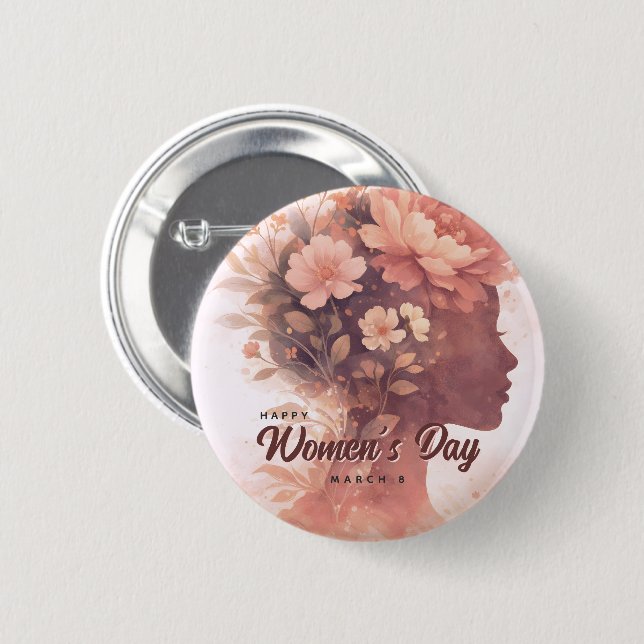 Elegant Women's Day Celebration Floral March 8 2 Inch Round Button (Front & Back)