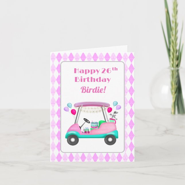 Elegant Women's Golf Party Cart 26th Birthday   Card (Front)