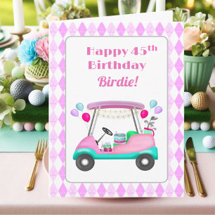 Elegant Women's Golf Party Cart 45th Birthday Card