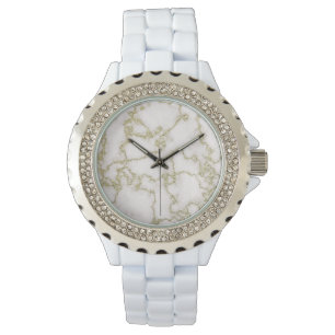 Elegant Women's White and Gold Marble Watch