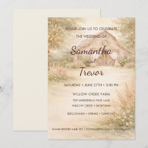 Elegant Wood Barn & Twinkle Lights Wedding  Invitation