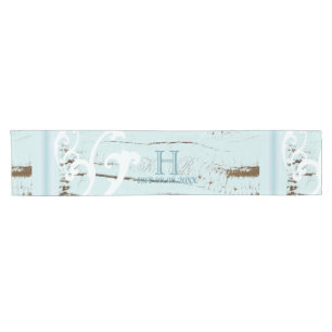 Elegant wood BLue Seashells Beach Wedding Short Table Runner