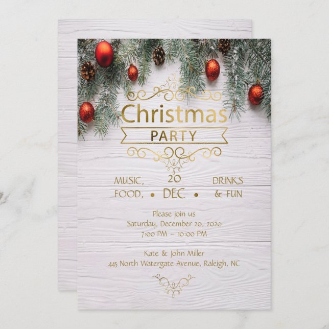 Elegant Wood Christmas Design Party Invitation (Front/Back)