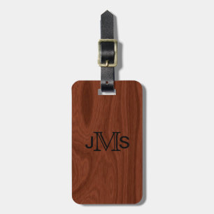 Elegant Wood Grain   Custom Monogrammed Initials Luggage Tag