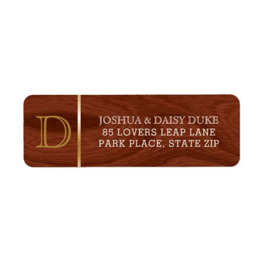 Elegant Wood Grain Gold Monogram Initial | Wedding Return Address Label