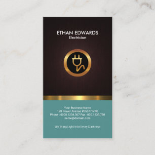 Elegant Wood Grain Shiny Gold Stripe Electrician Business Card
