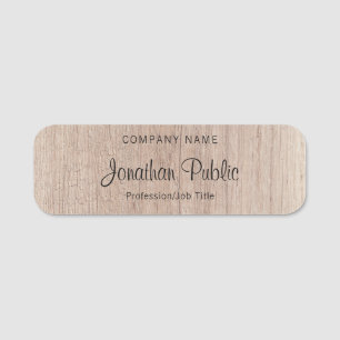 Elegant Wood Look Handwritten Script Text Template Name Tag