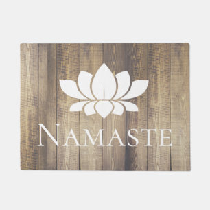 Elegant Wood Planks Namaste White Lotus Doormat