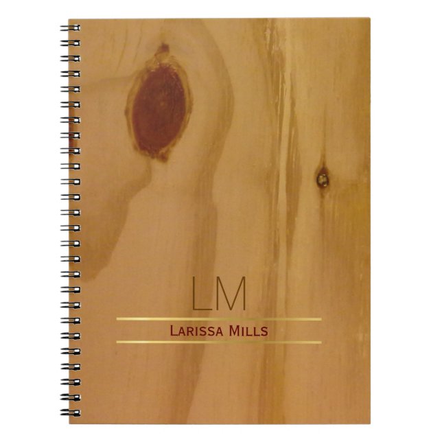 elegant wood texture, rustic & personalized notebook (Front)