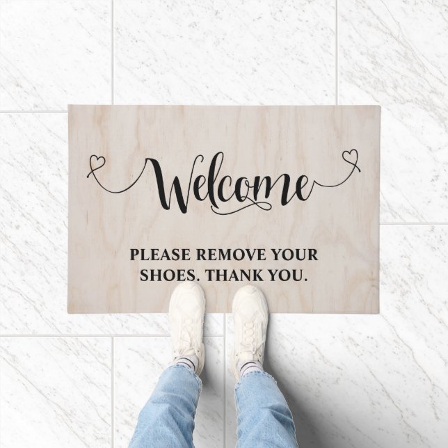 Elegant Wood Welcome Home Please Remove Your Shoes Doormat (Indoor)