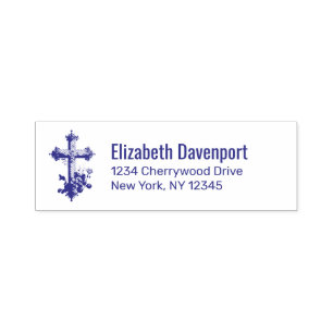 Elegant Wooden Cross with Pretty Flowers Self-inking Stamp