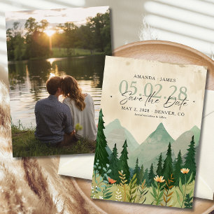 Elegant Woodland and Mountain Photo Save the Date Invitation