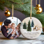 Elegant Woodland Family of Three Photo Christmas Ceramic Ornament<br><div class="desc">Capture the magic of the season with this elegant woodland ornament featuring a spot for your family of three’s favour photo. Soft greenery and rustic details give it a timeless look,  perfect for your holiday tree or as a thoughtful gift. Personalize with your name and year.</div>