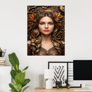Elegant Woodland Portrait in Embossed Bronze Art Poster