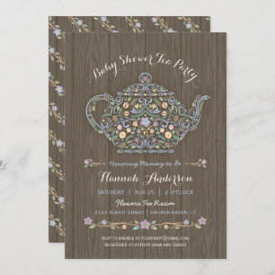 Elegant Woodland Teapot Baby Shower Invite