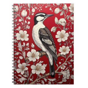 Elegant Woodpecker Floral William Morris Inspired Notebook