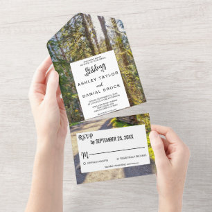 Elegant woods trees tropical outdoor photo Wedding All In One Invitation
