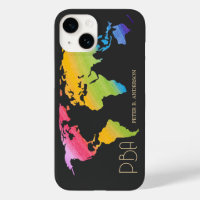 Elegant World Map Rainbow Pastel Monogrammed Name