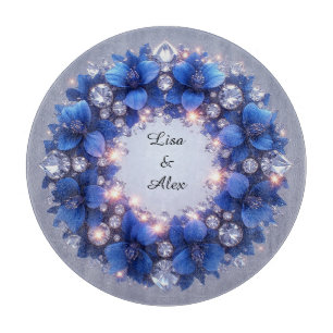 Elegant Wreath Adorned With Blue Flowers Cutting Board
