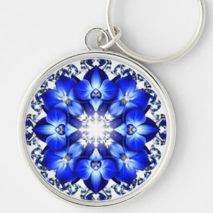 Elegant Wreath Adorned With Blue Flowers Keychain