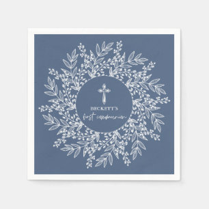 Elegant Wreath and Cross Blue Boy First Communion Napkin