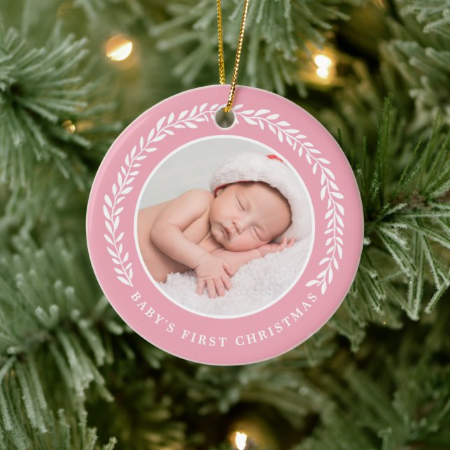 Elegant Wreath Baby's First Christmas | Photo   Ceramic Ornament (Tree)
