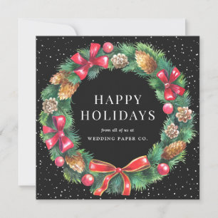 Elegant Wreath Black Business Holiday Card