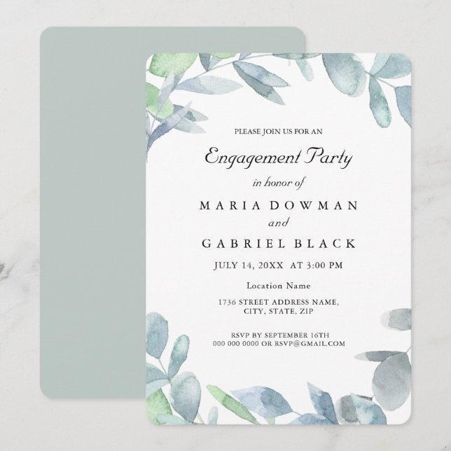 Elegant wreath botanical foliage. Engagement Part Invitation (Front/Back)