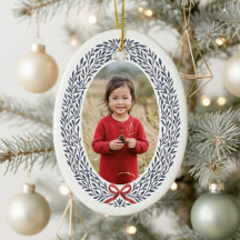 Elegant Wreath Bow Christmas Photo Holiday