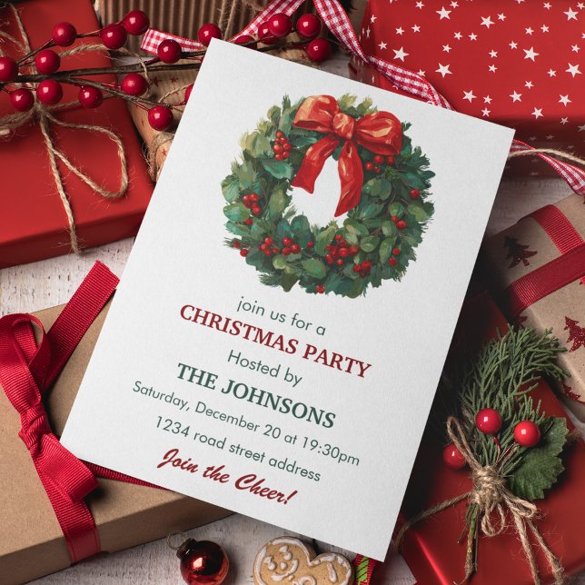 Elegant Wreath Christmas Party Invitation (Créateur téléchargé)