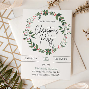 Elegant Wreath Christmas Party Invitation         