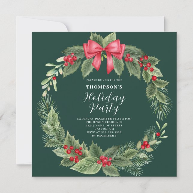 Elegant Wreath Christmas Party Invitation (Front)