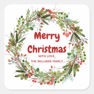 Elegant Wreath Christmas Square Sticker