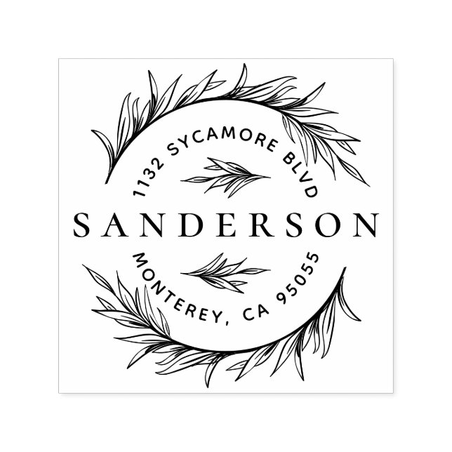 Elegant Wreath & Classy Lettering Return Address Self-inking Stamp (Design)