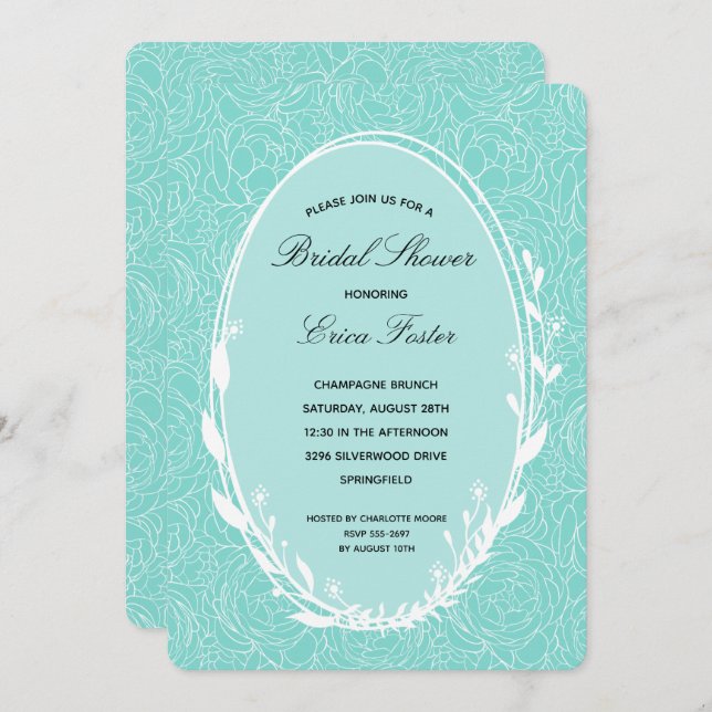 Elegant Wreath Floral Bridal Shower Invitations (Front/Back)