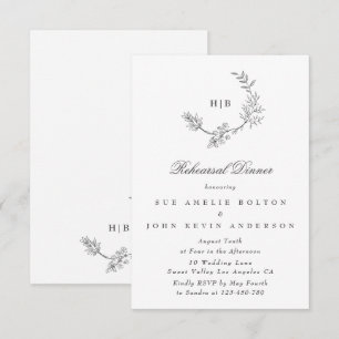 Elegant Wreath Floral Monogram Minimal Wedding Enclosure Card