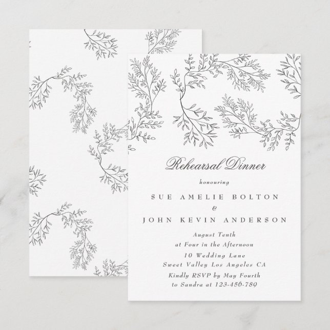 Elegant Wreath Floral Sketched Minimal Wedding Enc Enclosure Card (Front/Back)