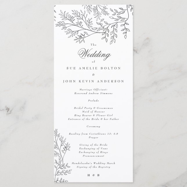 Elegant Wreath Floral Sketched Minimal Wedding Pro Program (Front)