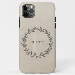Elegant Wreath Monogram Beige iPhone 11 Pro Max Case